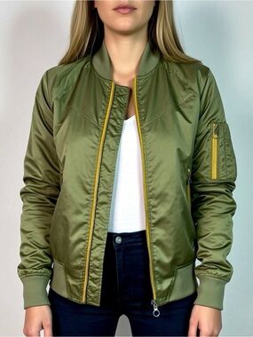 Nike Windbreaker Bomber Zip Up Jacket Womens Size Small Zipper Pockets Green Y2K